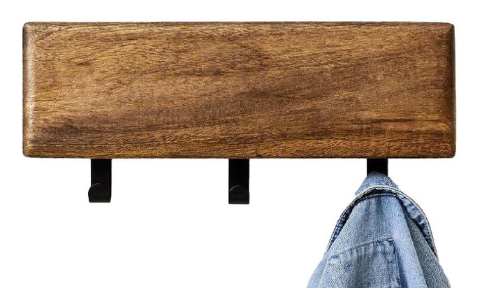 DKD Home Decor Perchero Pared Softedges Urban Marron Mango y Hierro 38 x 16 x 5 cm con 3 Ganchos