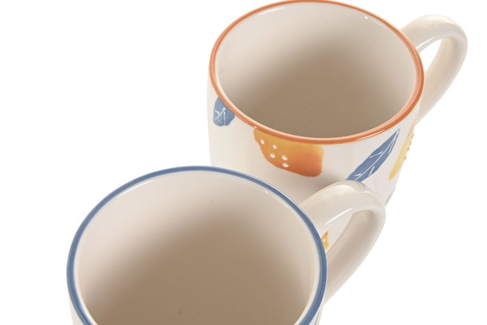 DKD Home Decor Mug Mediterraneo Gres Azul Amarillo Blanco Naranja 10.5 x 11.5 x 16 cm (4 Unidades)