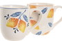DKD Home Decor Mug Mediterraneo Gres Azul Amarillo Blanco Naranja 10.5 x 11.5 x 16 cm (4 Unidades)
