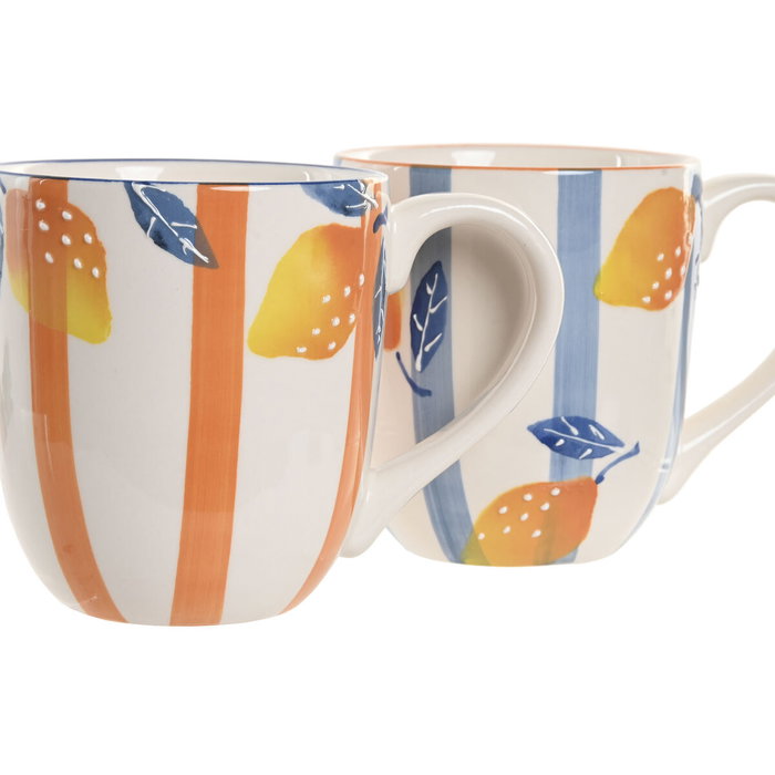 DKD Home Decor Set de 4 Tazas de Gres Limón Relieve 360ml