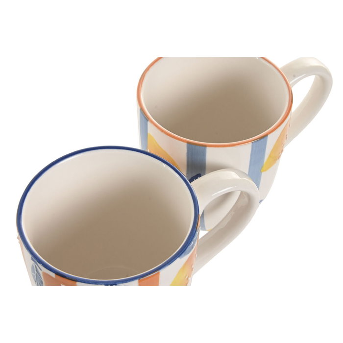 DKD Home Decor Set de 4 Tazas de Gres Limón Relieve 360ml