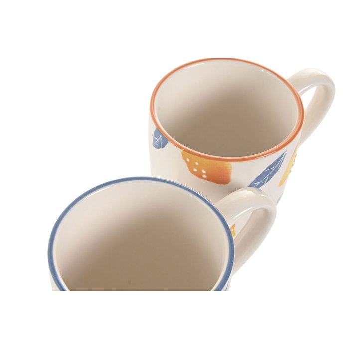 DKD Home Decor Set de 4 Tazas de Gres Limón Relieve 360ml