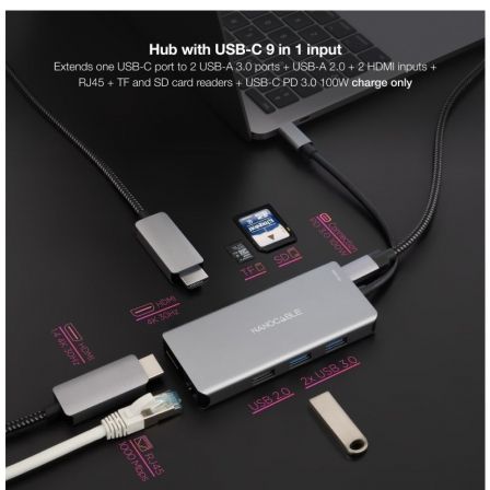 Nano Cable 10.16.1009 Docking Station USB-C 9 en 1 con 3xUSB, 2xHDMI 4K, 1xRJ45, Lector Tarjetas SD/TF, USB-C PD 100W - Gris