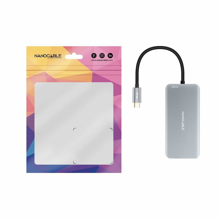 Nanocable Hub USB-C 9 en 1 con 2xHDMI 4K, 3xUSB-A, RJ45 y PD 100W - Gris