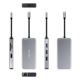 Nanocable Hub USB-C 9 en 1 con 2xHDMI 4K, 3xUSB-A, RJ45 y PD 100W Gris