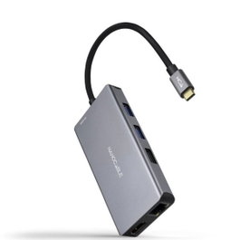 Nanocable Hub USB-C 9 en 1 con 2xHDMI 4K, 3xUSB-A, RJ45 y PD 100W - Gris