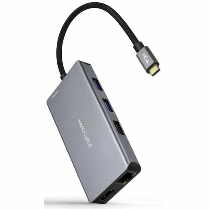 Nanocable Hub USB-C 9 en 1 con 2xHDMI 4K, 3xUSB-A, RJ45 y PD 100W - Gris