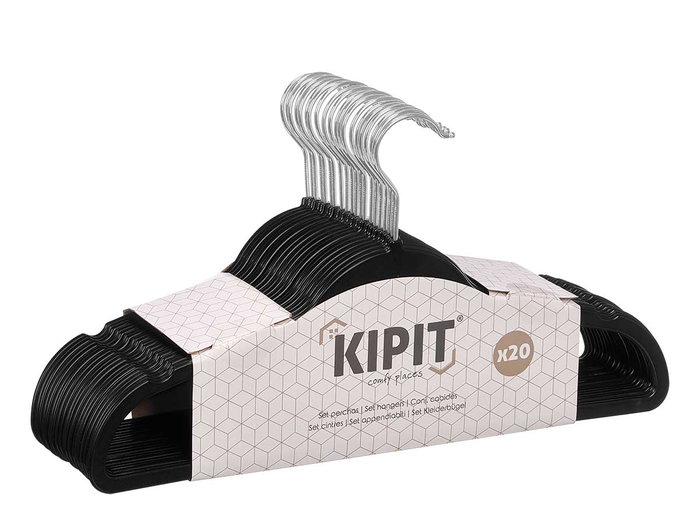 KIPIT Set de 8 Perchas de Plástico y Metal en Negro