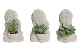 DKD Home Decor Figura Buda Cactus Surtida de Cemento y PVC