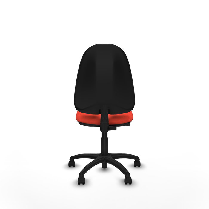 Silla de oficina Algarra con mecanismo Contacto permanente básico tapizada con Tela color Naranja oscuro. Equipada con Base poliamida negra, Sin brazos y Ruedas de nailon 50 mm