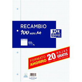 Oxford Recambio A4 100 Hojas 90 gr 4x4 mm 4 Taladros