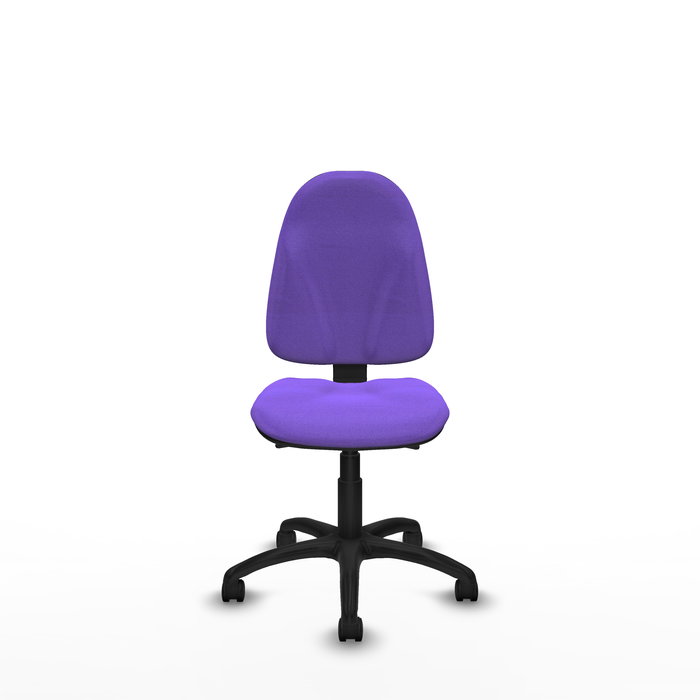 Silla de oficina Algarra con mecanismo Asincro tapizada con Tela color Lila. Equipada con Base poliamida negra, Sin brazos y Ruedas de nailon 50 mm