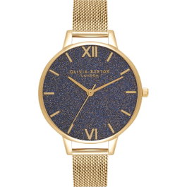 Olivia Burton OB16GD75 Reloj para Mujer con Esfera Azul Glitter y Correa Dorada