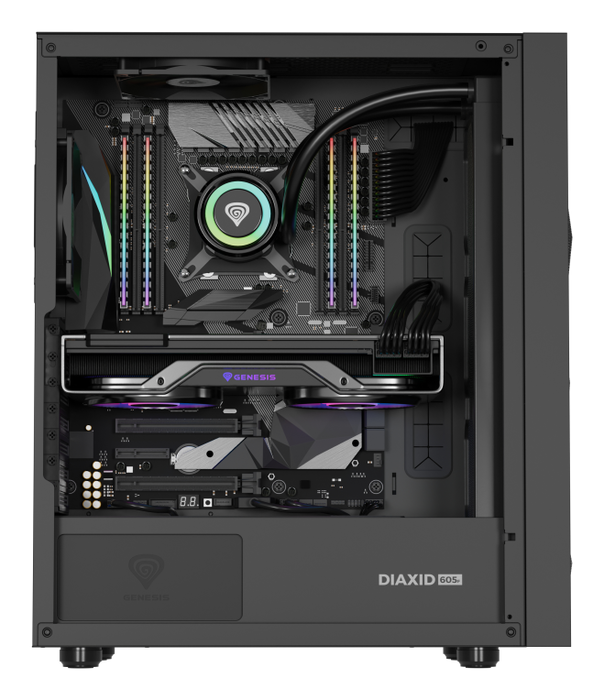 GENESIS 605F Midi Tower Negro PC Juego ATX Micro-ATX Mini-ITX con Ventana de Vidrio Templado y Filtro Anti-polvo