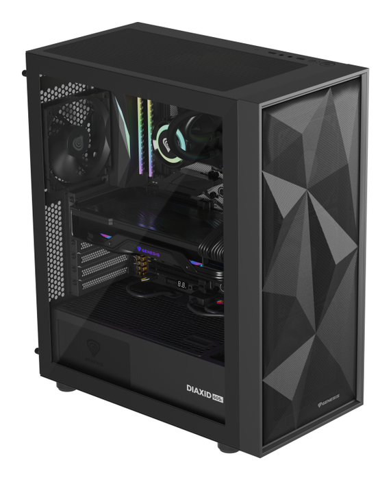 GENESIS 605F Midi Tower Negro PC Juego ATX Micro-ATX Mini-ITX con Ventana de Vidrio Templado y Filtro Anti-polvo