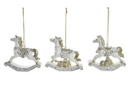 DKD Home Decor Decoración Colgante Navidad Moderna Crema Dorado 2 x 8 x 8 cm (12 Unidades)