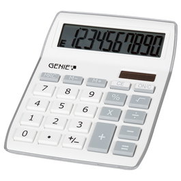 GENIE 840S Tischrechner Calculadora de Escritorio con Pantalla Inclinable, 10 Dígitos, Alimentación Batería/Solar, Color Gris/Blanco