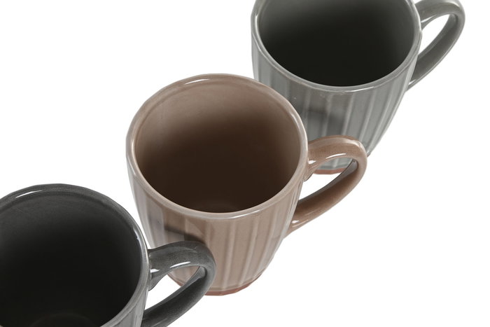 DKD Home Decor Taza Urban Azul Beige 7.6 x 9 x 10.5 cm (12 Unidades) Gres Apto Microondas y Lavavajillas