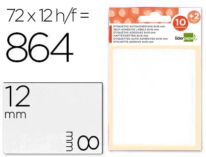Liderpapel Etiquetas Adhesivas Blancas 8x12 mm (10+2 hojas de obsequio) Liderpapel Etiquetas Adhesivas Blancas 8x12 mm (10+2 hojas de obsequio)