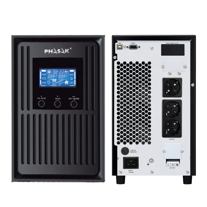 Phasak PH 8030 SAI Online UPS Doble Conversión 3kVA 2700W con Pantalla LCD, 3 Salidas AC, Modo ECO, Compatible con Generador - Factor de Potencia 0.9