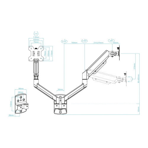 Tooq LP1434TNR-B Soporte para 2 Monitores de 13-34 Pulgadas, Blanco Tooq LP1434TNR-B Soporte para 2 Monitores de 13-34 Pulgadas, Blanco