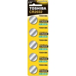 Toshiba - Pack de 5 Pilas de Botón CR2032 3V, Batería No Recargable de Litio