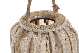 DKD Home Decor Portavelas Tropical Natural Fibra de Banana y Cristal 22 x 24 x 13.5 cm (4 Unidades)