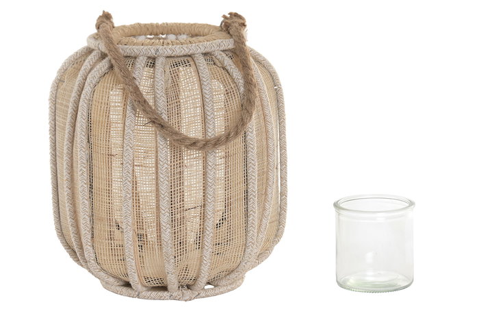 DKD Home Decor Portavelas Tropical Natural Fibra de Banana y Cristal 22 x 24 x 13.5 cm (4 Unidades)