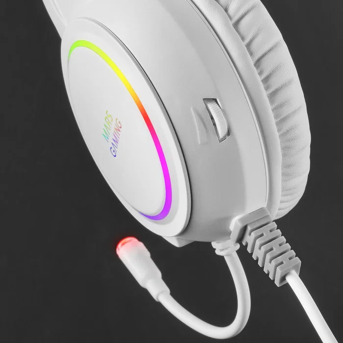 Mars Gaming Auriculares Gaming MHRGBW con Iluminación RGB 360°, Micrófono, Ultra-Bass 3D, Alámbrico, USB y Jack 3.5mm, Color Blanco