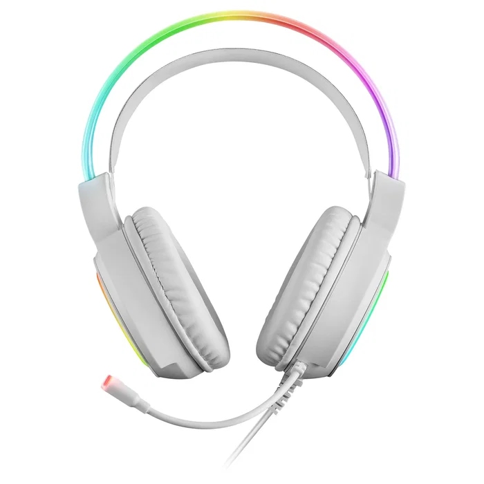 Mars Gaming Auriculares Gaming MHRGBW con Iluminación RGB 360°, Micrófono, Ultra-Bass 3D, Alámbrico, USB y Jack 3.5mm, Color Blanco