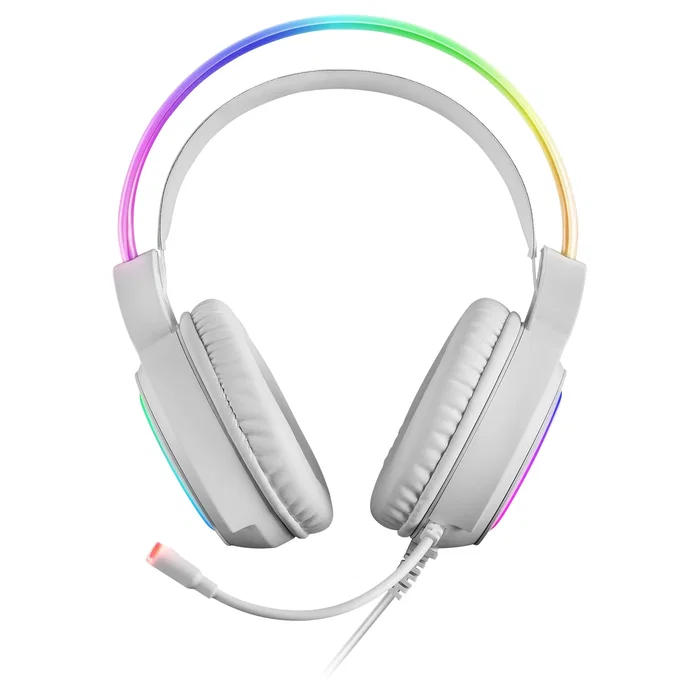 Mars Gaming Auriculares Gaming MHRGBW con Iluminación RGB 360°, Micrófono, Ultra-Bass 3D, Alámbrico, USB y Jack 3.5mm, Color Blanco