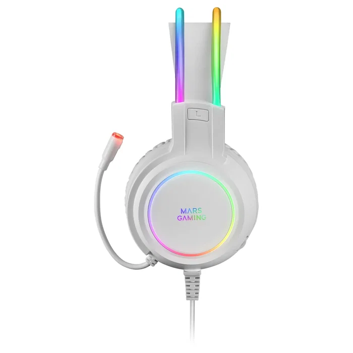 Mars Gaming Auriculares Gaming MHRGBW con Iluminación RGB 360°, Micrófono, Ultra-Bass 3D, Alámbrico, USB y Jack 3.5mm, Color Blanco