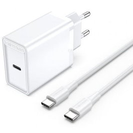 Vention Cargador de Pared FAHWF-EU con 1xUSB Tipo-C y 2x Cable USB Tipo-C, 25W