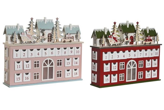 DKD Home Decor Calendario Adviento Navidad Tradicional Rojo Rosa 37.5 x 8.5 x 31 cm (2 Unidades)