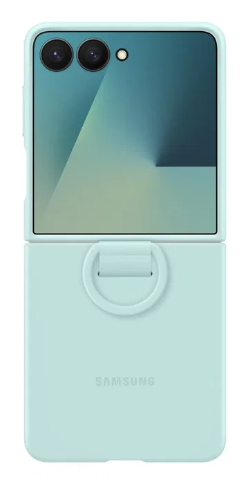 Samsung Funda Ring Case Silicone con Anillo para Galaxy Z Flip7, Color Menta Light Cyan, Modelo Compatible Flip7 - Protección para Cámara