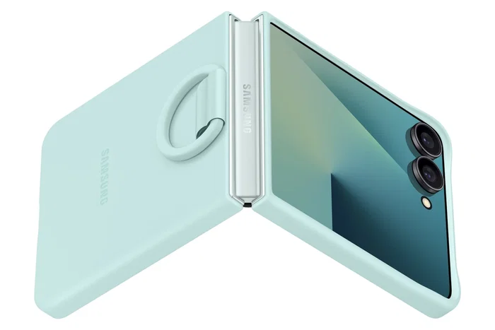 Samsung Funda Ring Case Silicone con Anillo para Galaxy Z Flip7, Color Menta Light Cyan, Modelo Compatible Flip7 - Protección para Cámara