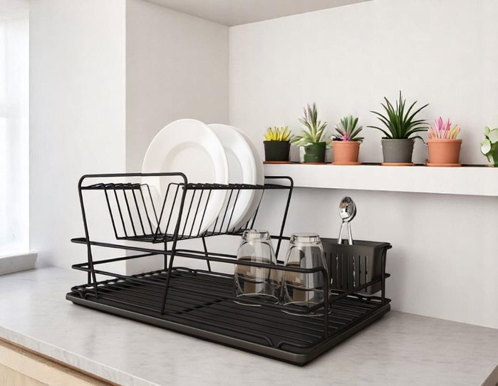 Hermia Escurreplatos SM005-B Metálico Negro 47 x 32 x 24 cm Duradero y Elegante para Cocina