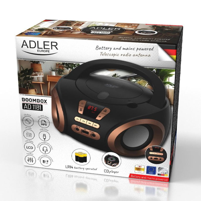ADLER Radio CD con USB y Aux In de 4.5W