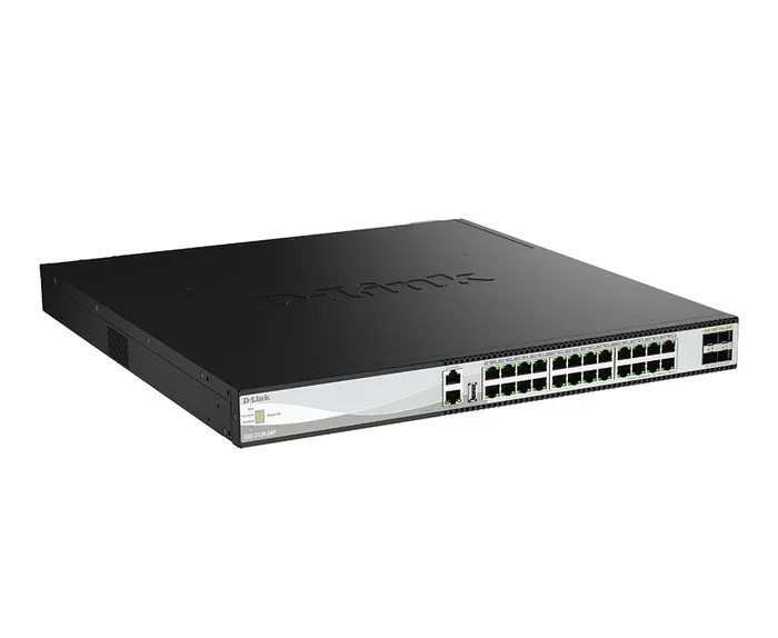 D-Link DXS-3130-28P Switch Gestionable de Capa 3 con 24 puertos 10G PoE++ y 4 puertos 10/25G SFP28