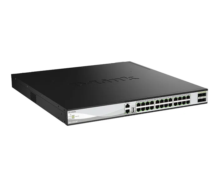 D-Link DXS-3130-28P Switch Gestionado L3 Multi-Gigabit - 24x10G PoE+ (60W) + 4x10/25G SFP28 - Stackable - Para Pymes o Core