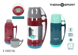 Thermosport Termo de Plástico con Taza 1L - 11.5 cm Ancho x 29.2 cm Alto x 13.7 cm Largo (12 Unidades)