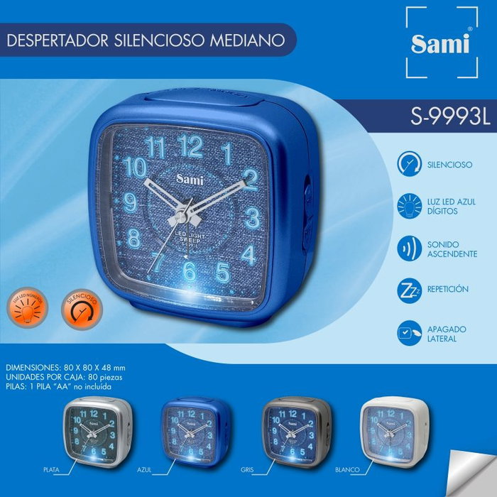 SAMI Despertador Grande Cuadrado de Denim, Silencioso