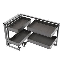 Emuca Rinconero extraíble Harmony para muebles de cocina, Izquierda, Acero y Madera, Gris antracita