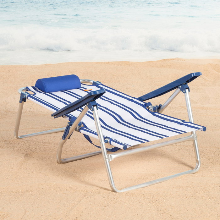 AKTIVE Silla de playa plegable de aluminio con cojín y cinta
