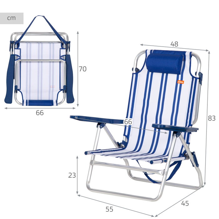 AKTIVE Silla de playa plegable de aluminio con cojín y cinta