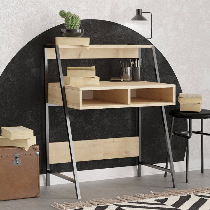 Hanah Home Escritorio de Estudio Sapphire Oak, Black 79x100x50 cm Roble Zafiro y Negro