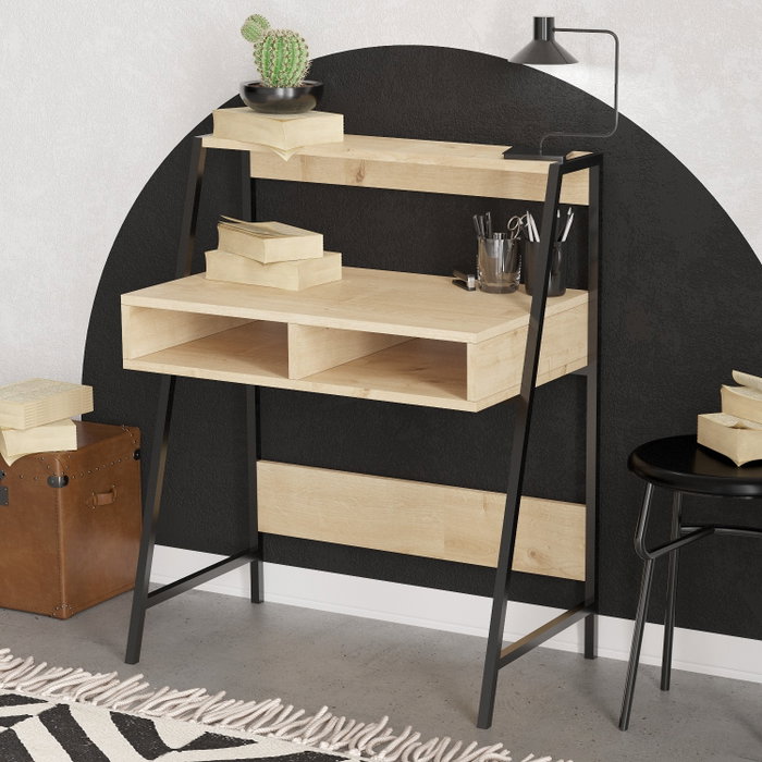 Hanah Home Escritorio de Estudio Sapphire Oak, Black 79x100x50 cm Roble Zafiro y Negro