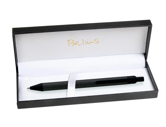 Belius Potsdam Bolígrafo de fibra de carbón con tinta de gel azul en estuche