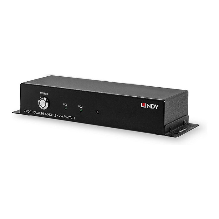 LINDY KVM Switch 2 Puertos Dual Head DisplayPort 1.2 - 39306, Compatible 4K Ultra HD 3840 x 2160, Conmutador de Video USB para 2 Computadoras, Negro