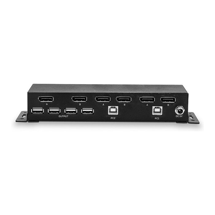 LINDY KVM Switch 2 Puertos Dual Head DisplayPort 1.2 - 39306, Compatible 4K Ultra HD 3840 x 2160, Conmutador de Video USB para 2 Computadoras, Negro